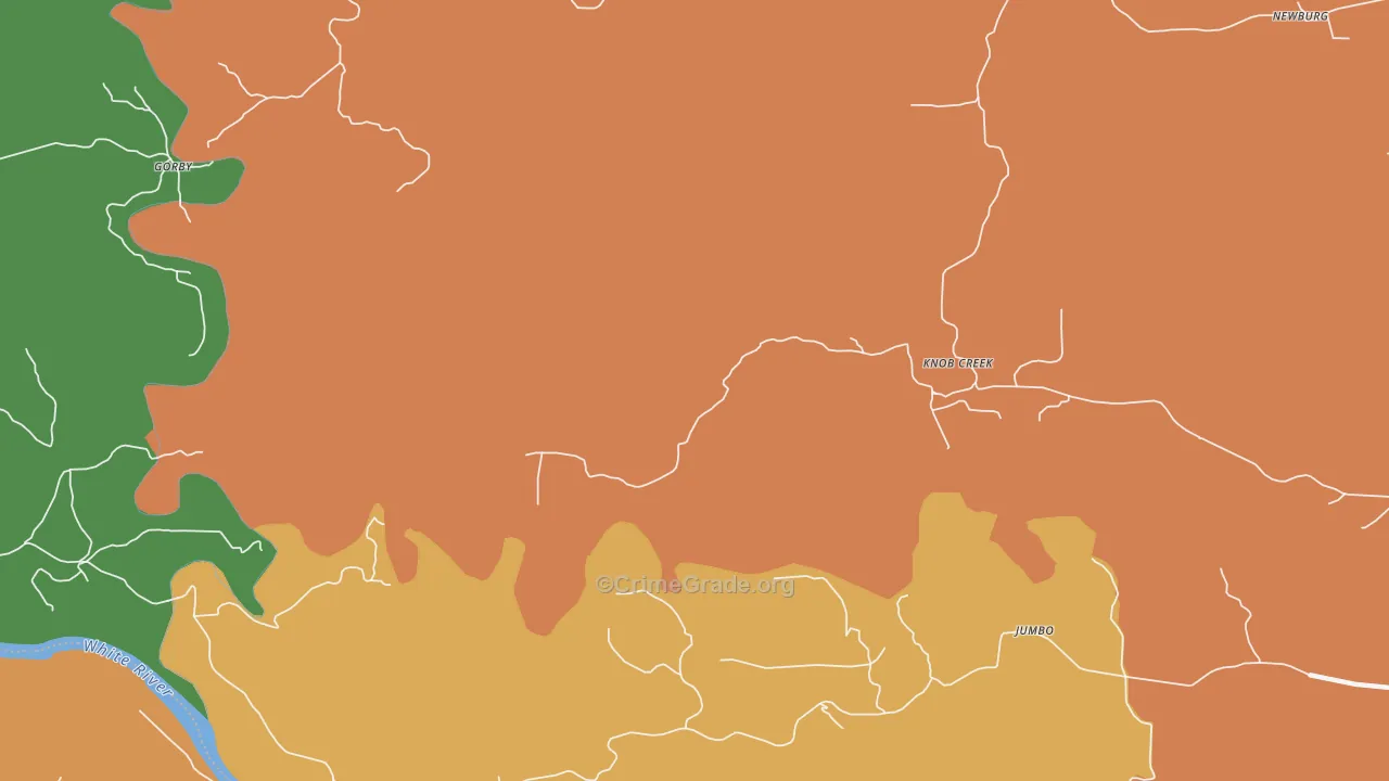 Knob Creek, AR Map of Robbery Rates