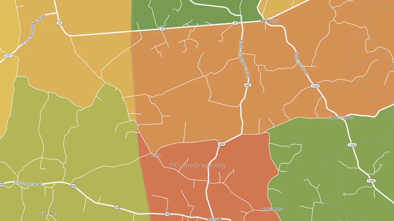 Knob Lick, KY Map of Robbery Rates