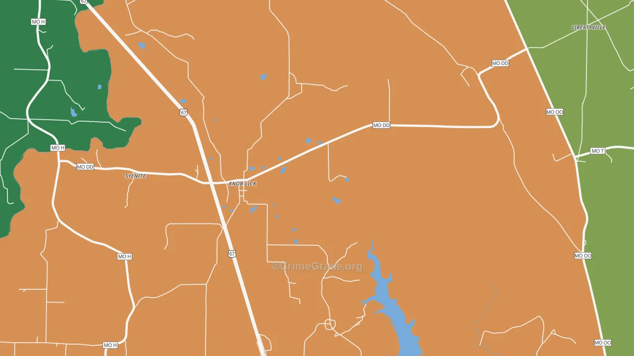 Knob Lick, MO Map of Robbery Rates