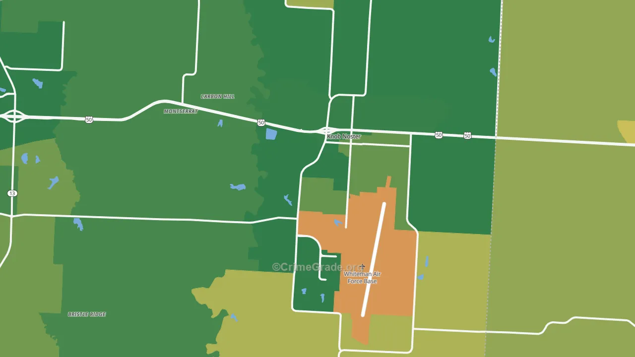 Knob Noster, MO Map of Robbery Rates