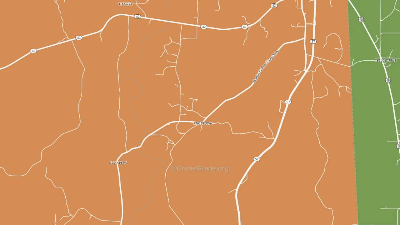 Knobtown, MS Map of Robbery Rates