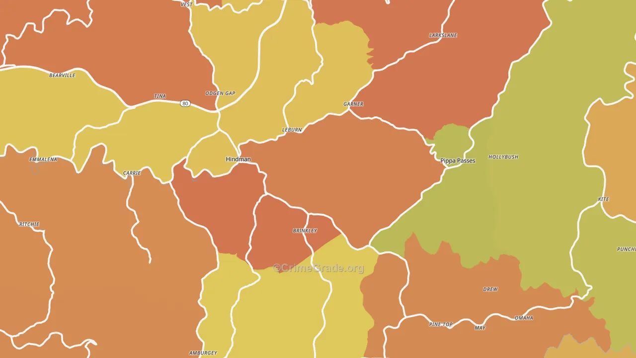 Knott County, KY Map of Robbery Rates