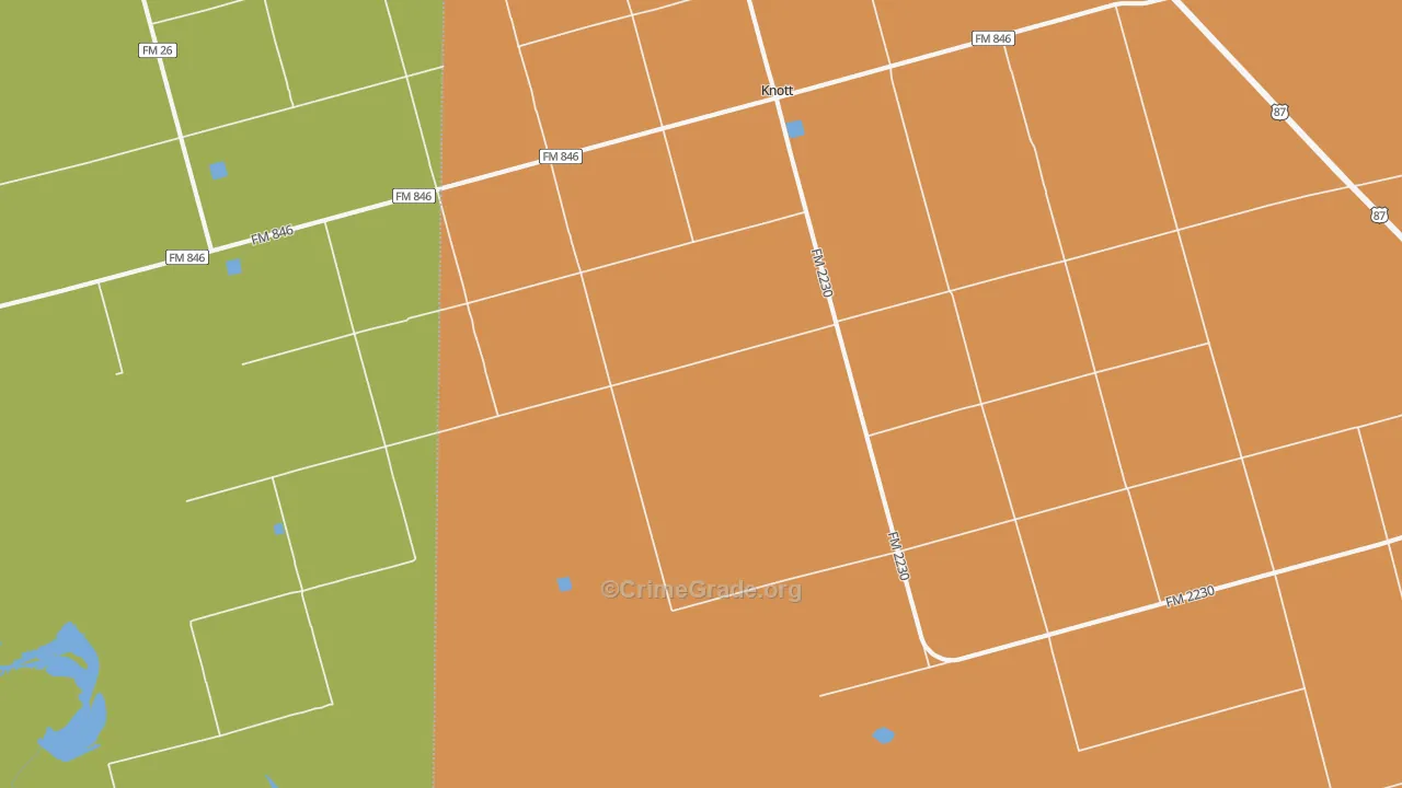 Knott, TX Map of Robbery Rates
