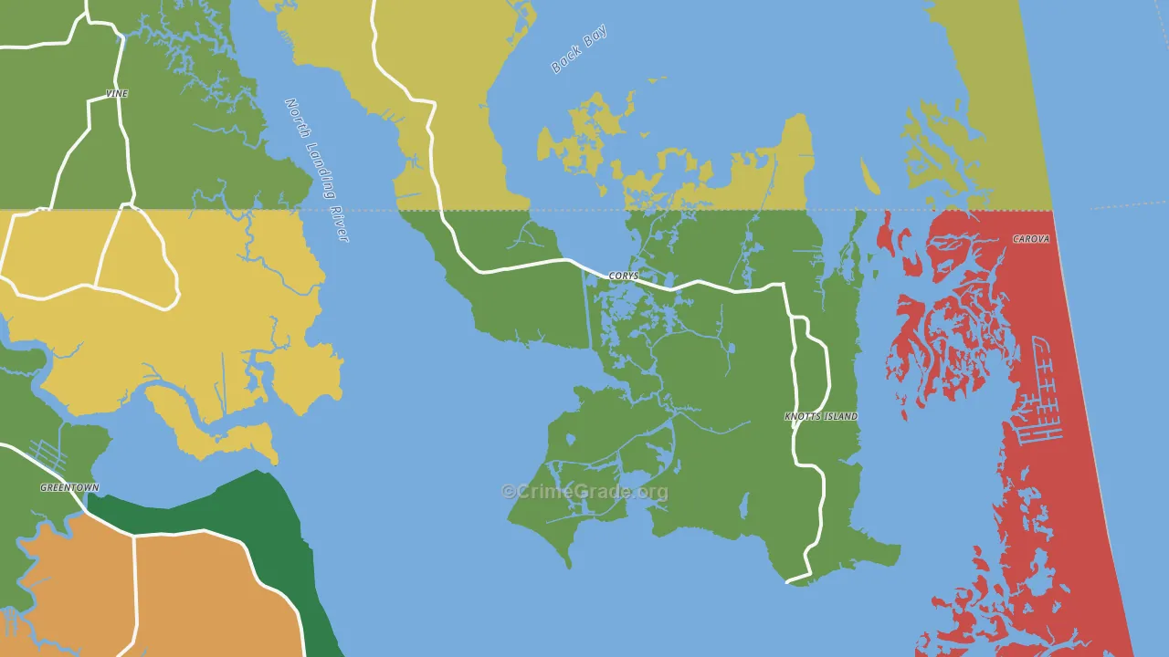 Knotts Island, NC Map of Robbery Rates