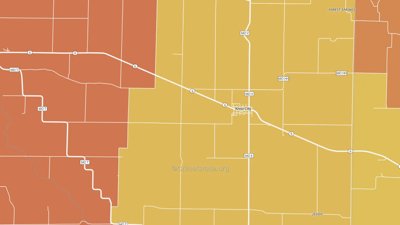 Knox City, MO Map of Robbery Rates