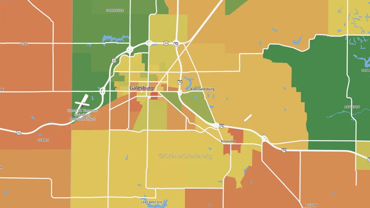 Knox County, IL Map of Robbery Rates