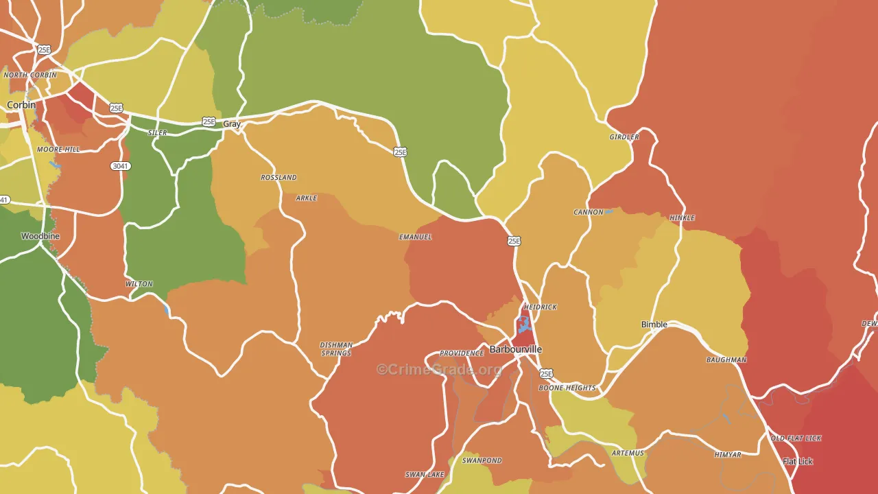 Knox County, KY Map of Robbery Rates