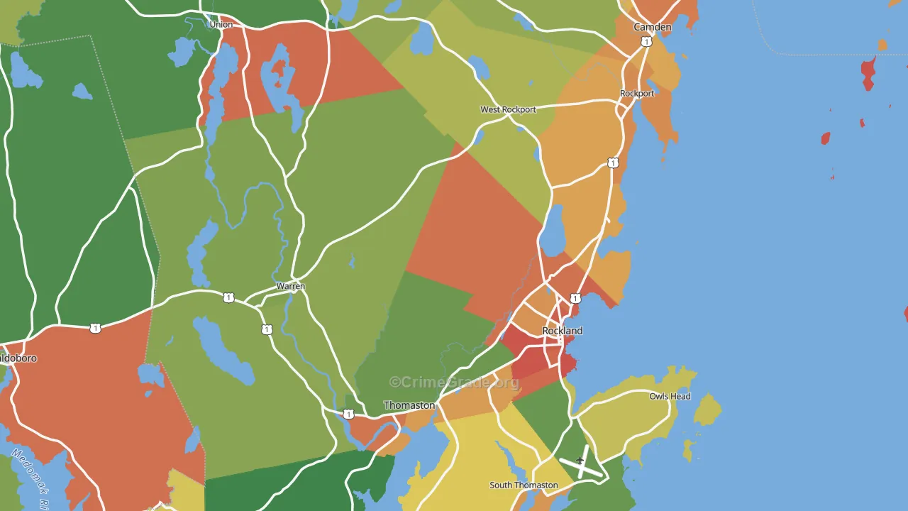 Knox County, ME Map of Robbery Rates