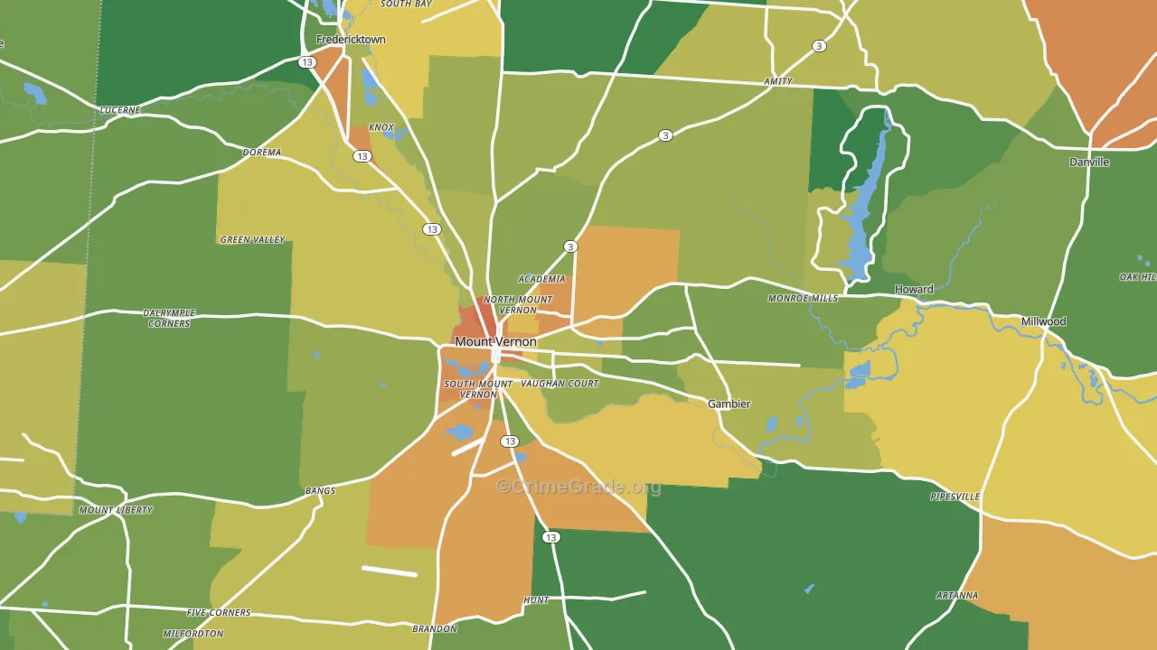 Knox County, OH Map of Robbery Rates