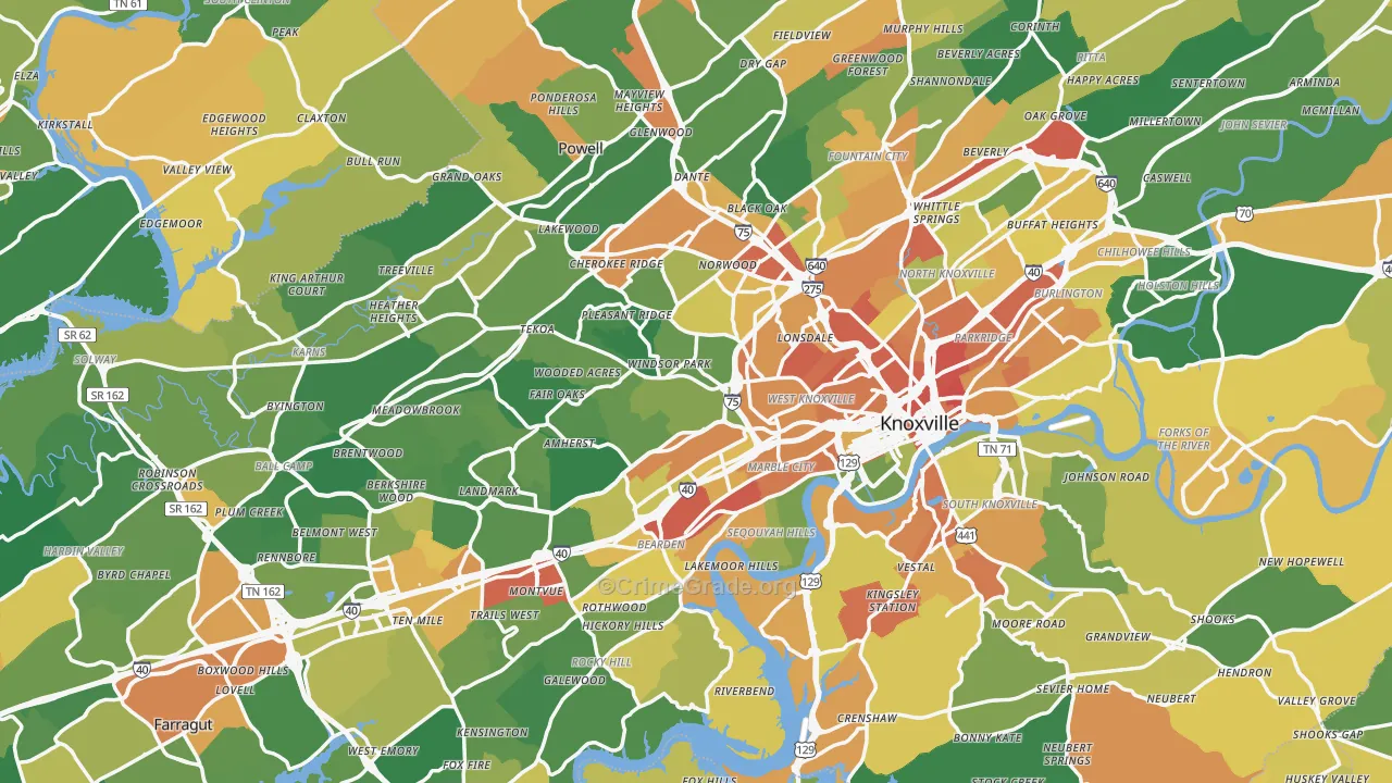 Knox County, TN Map of Robbery Rates