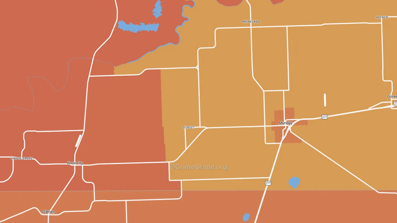 Knox County, TX Map of Robbery Rates