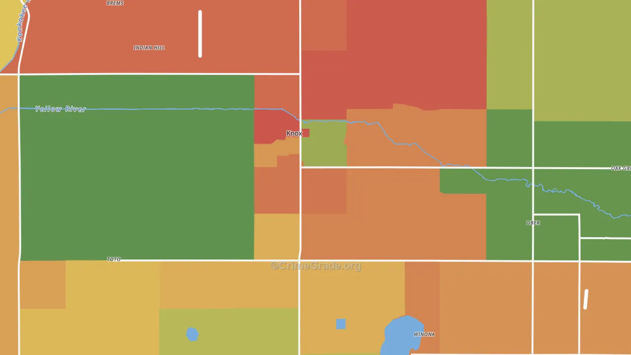 Knox, IN Map of Robbery Rates