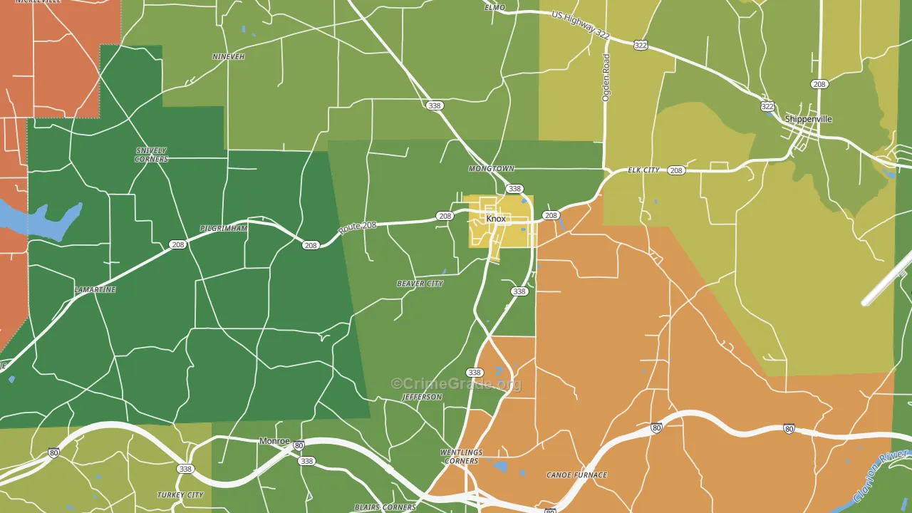 Knox, PA Map of Robbery Rates
