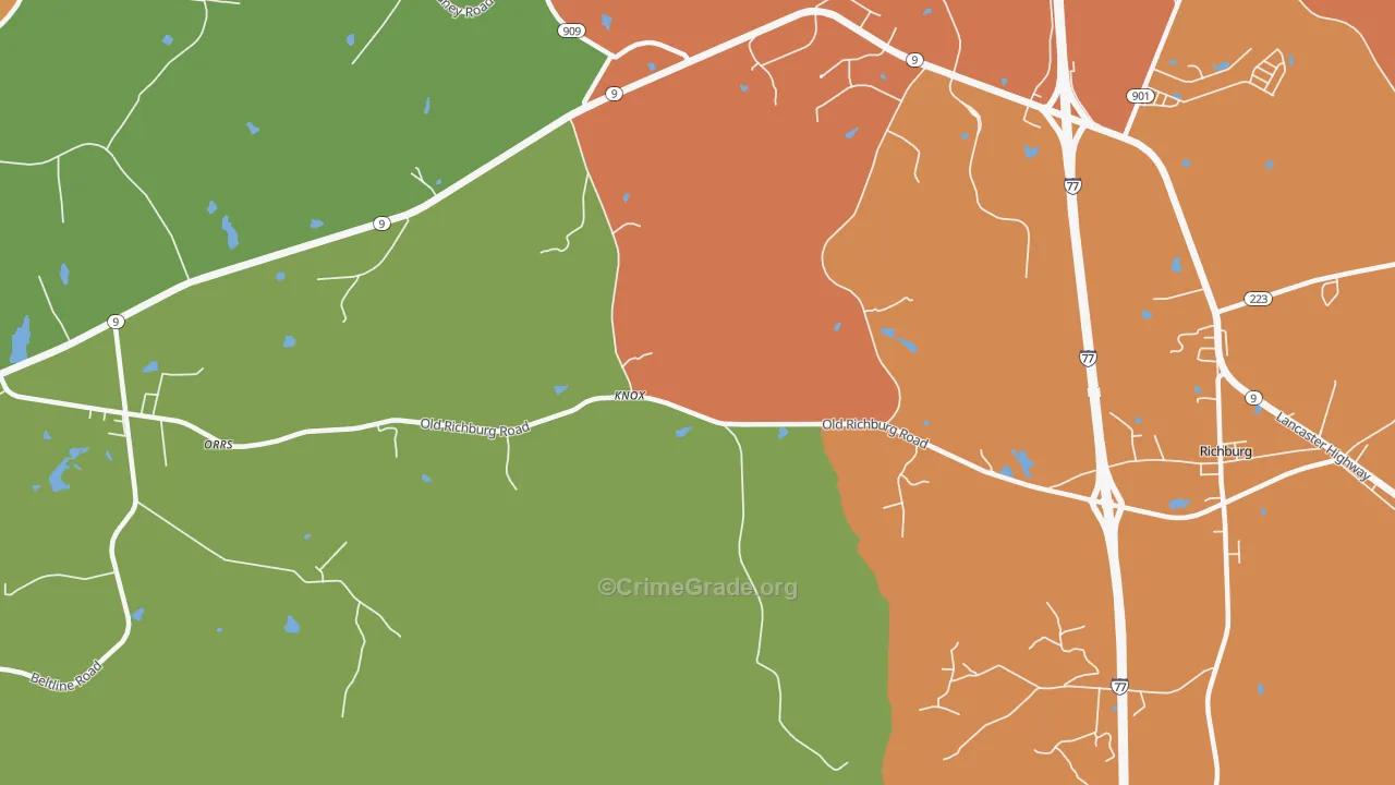 Knox, SC Map of Robbery Rates
