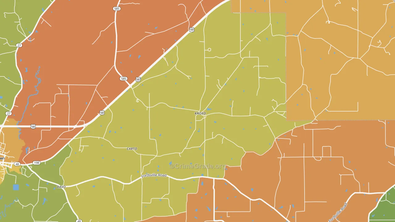 Knoxo, MS Map of Robbery Rates