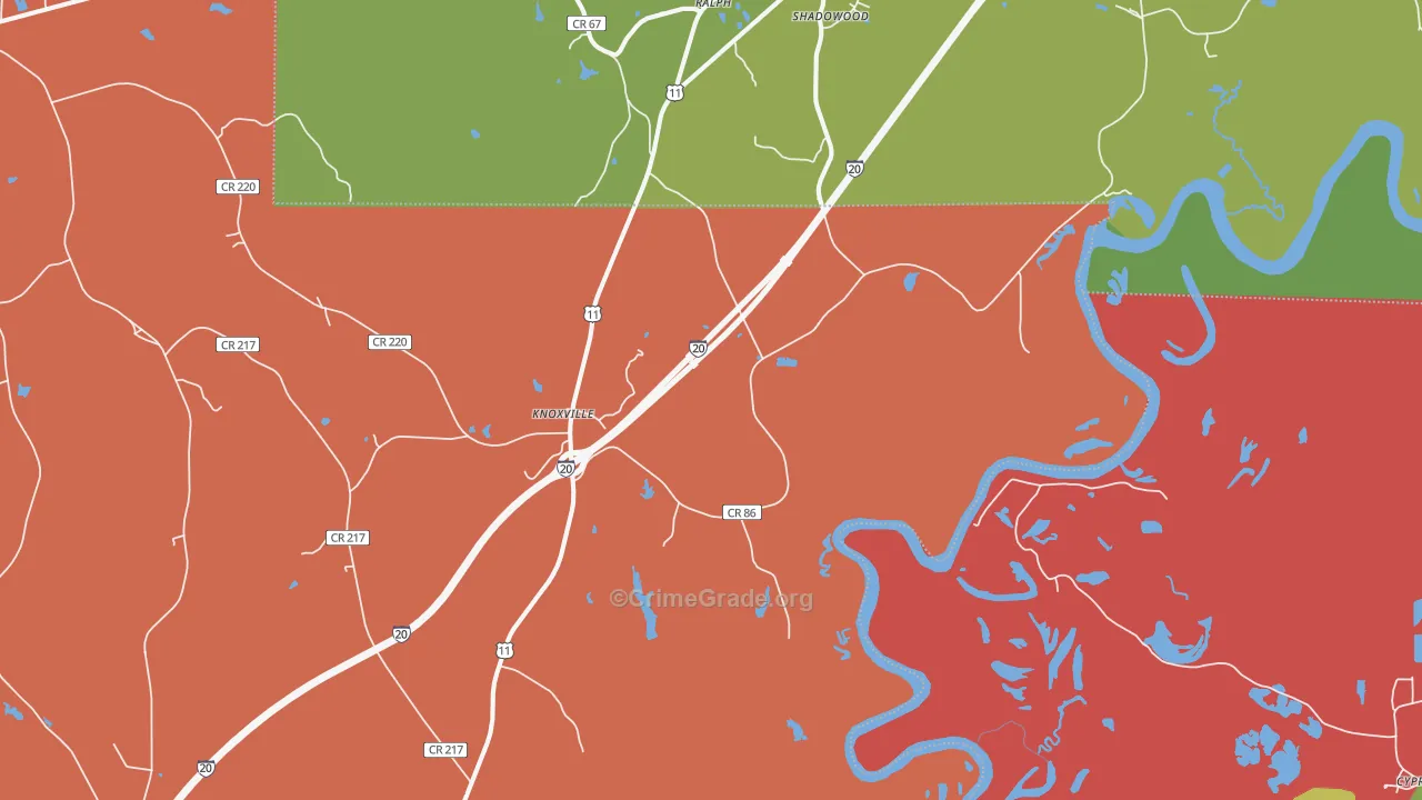 Knoxville, AL Map of Robbery Rates