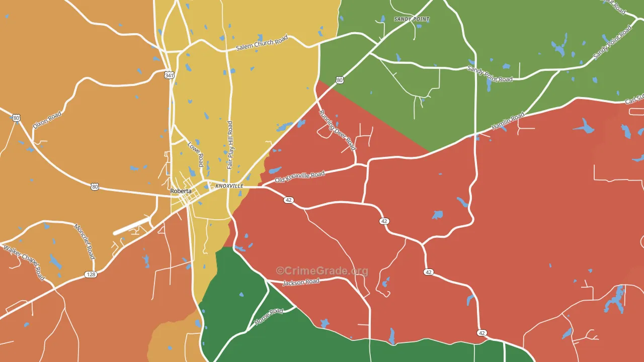 Knoxville, GA Map of Robbery Rates