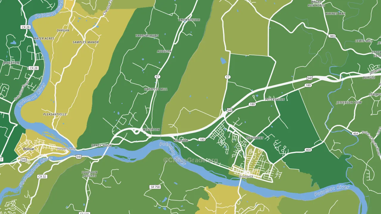 Knoxville, MD Map of Robbery Rates