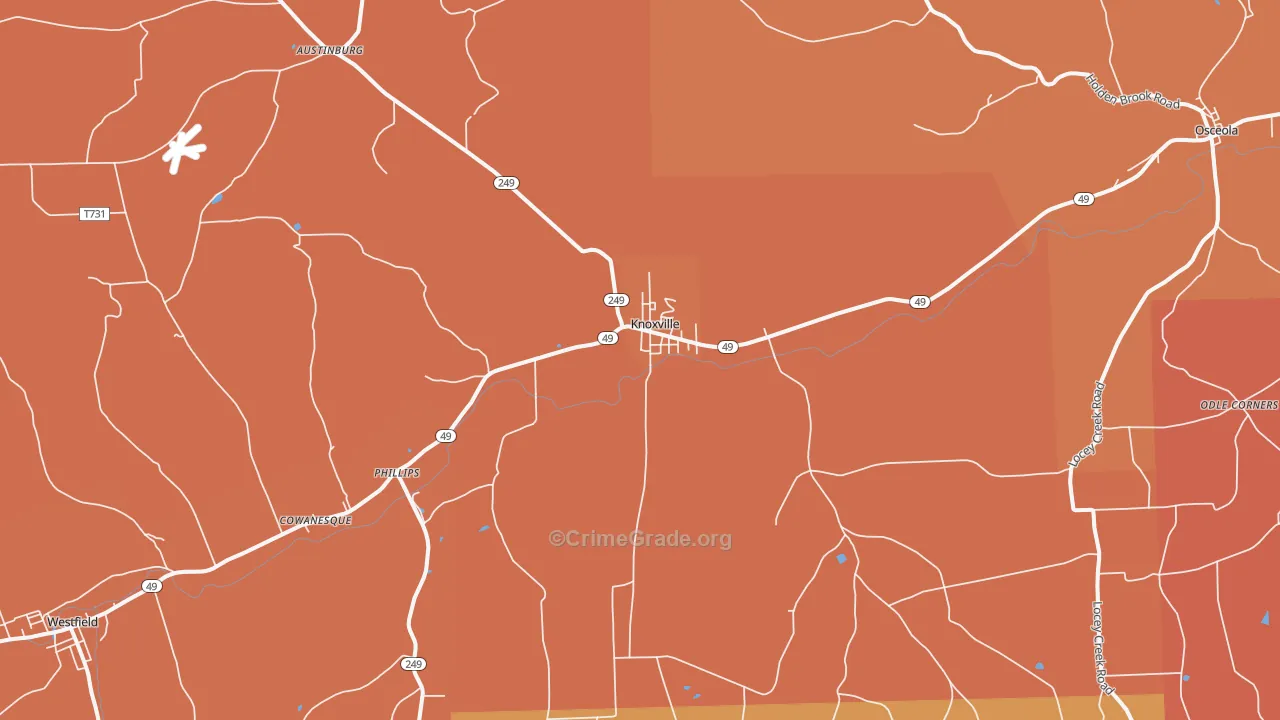 Knoxville, PA Map of Robbery Rates