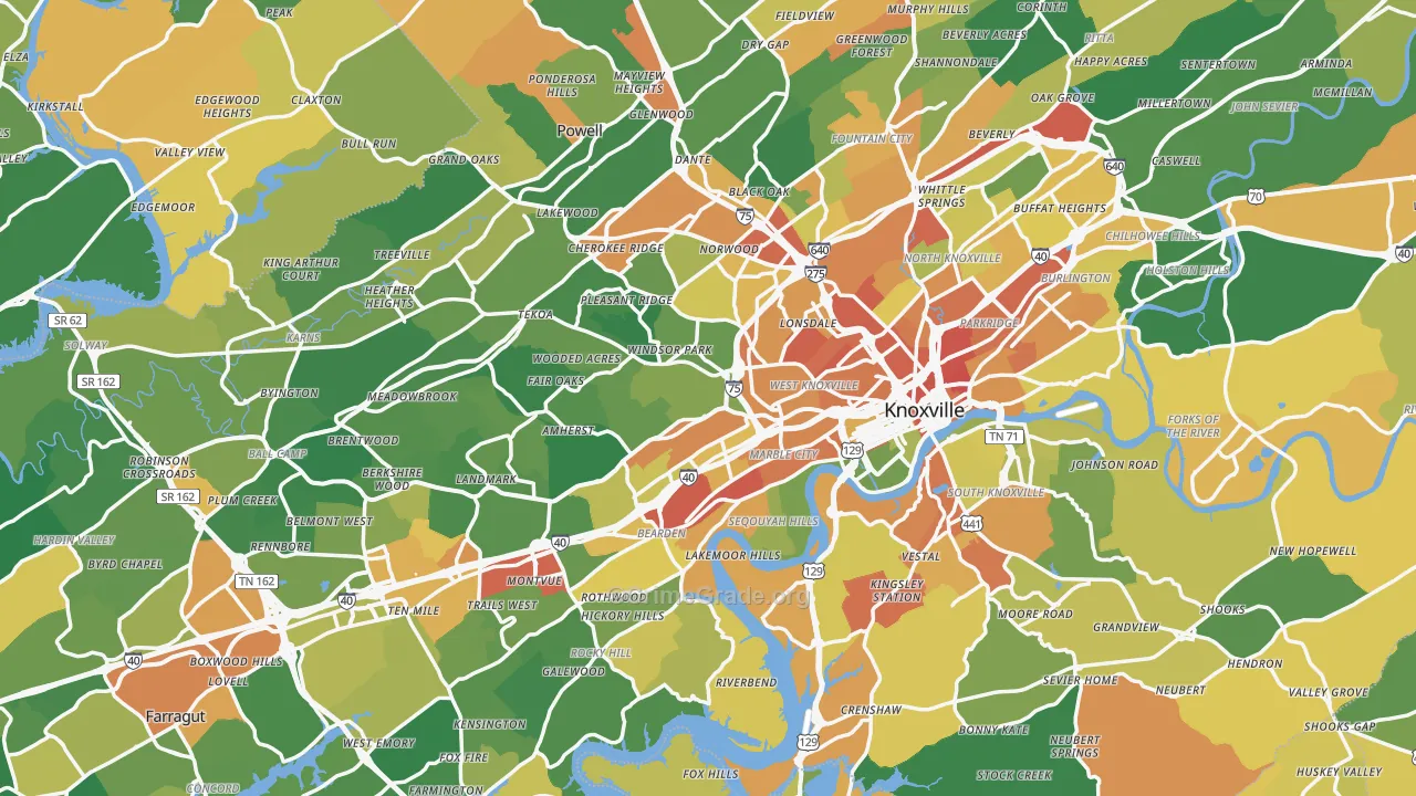 Knoxville, TN Map of Robbery Rates