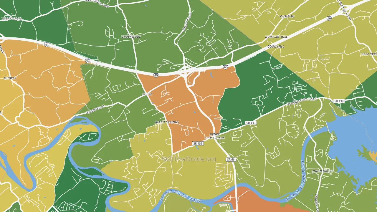 Kodak, TN Map of Robbery Rates