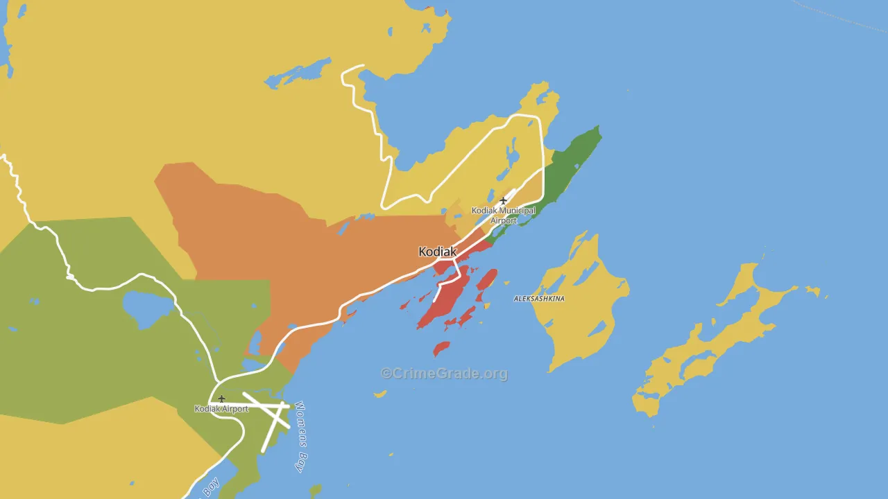 Kodiak, AK Map of Robbery Rates