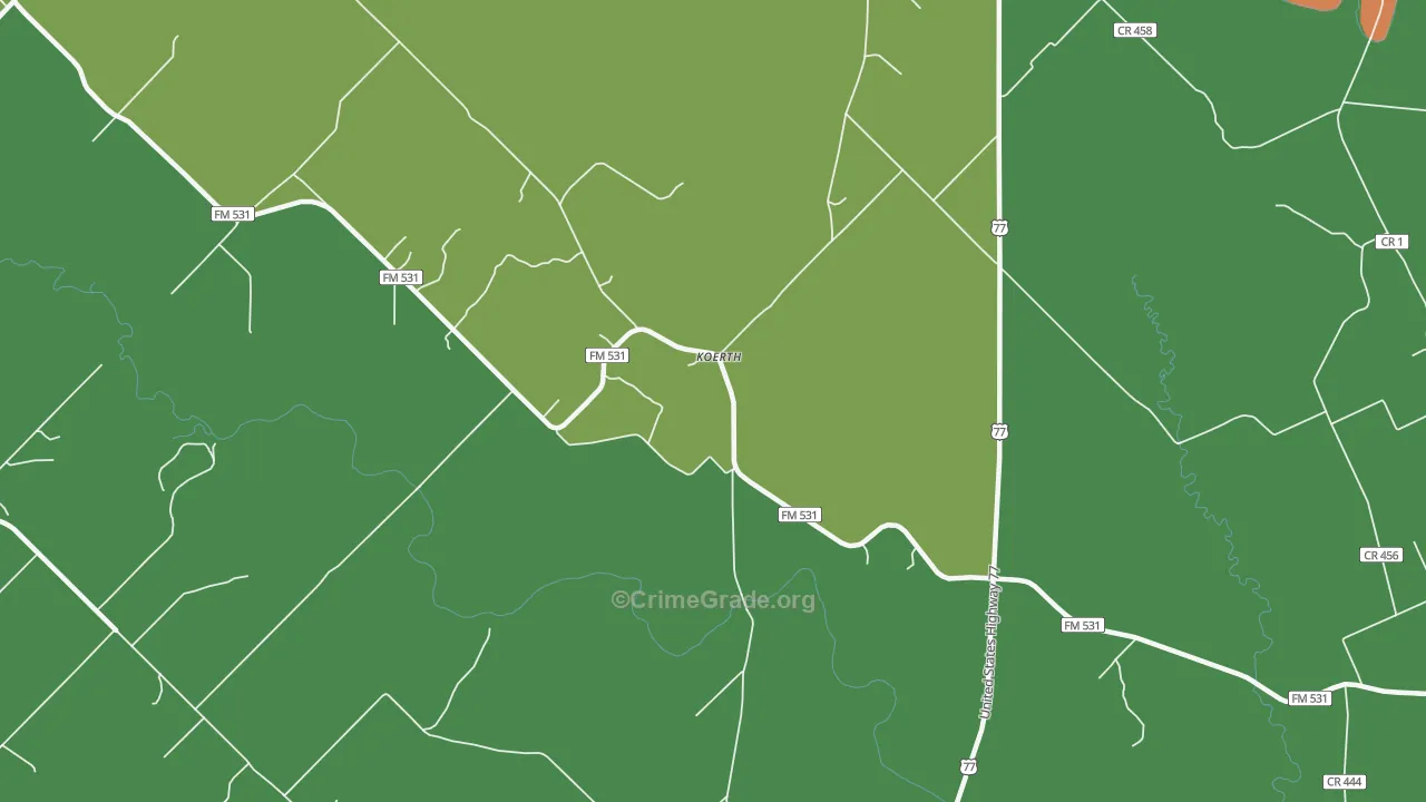 Koerth, TX Map of Robbery Rates