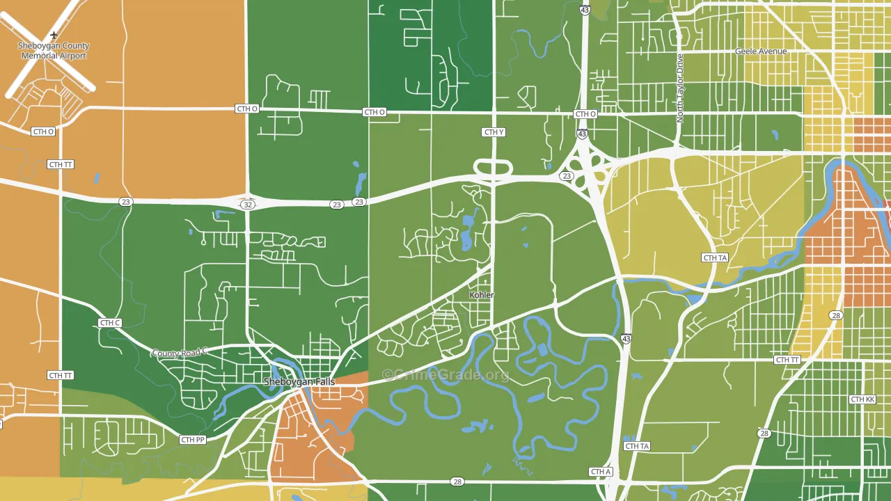 Kohler, WI Map of Robbery Rates