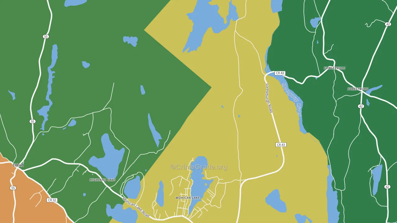 Kohlertown, NY Map of Robbery Rates