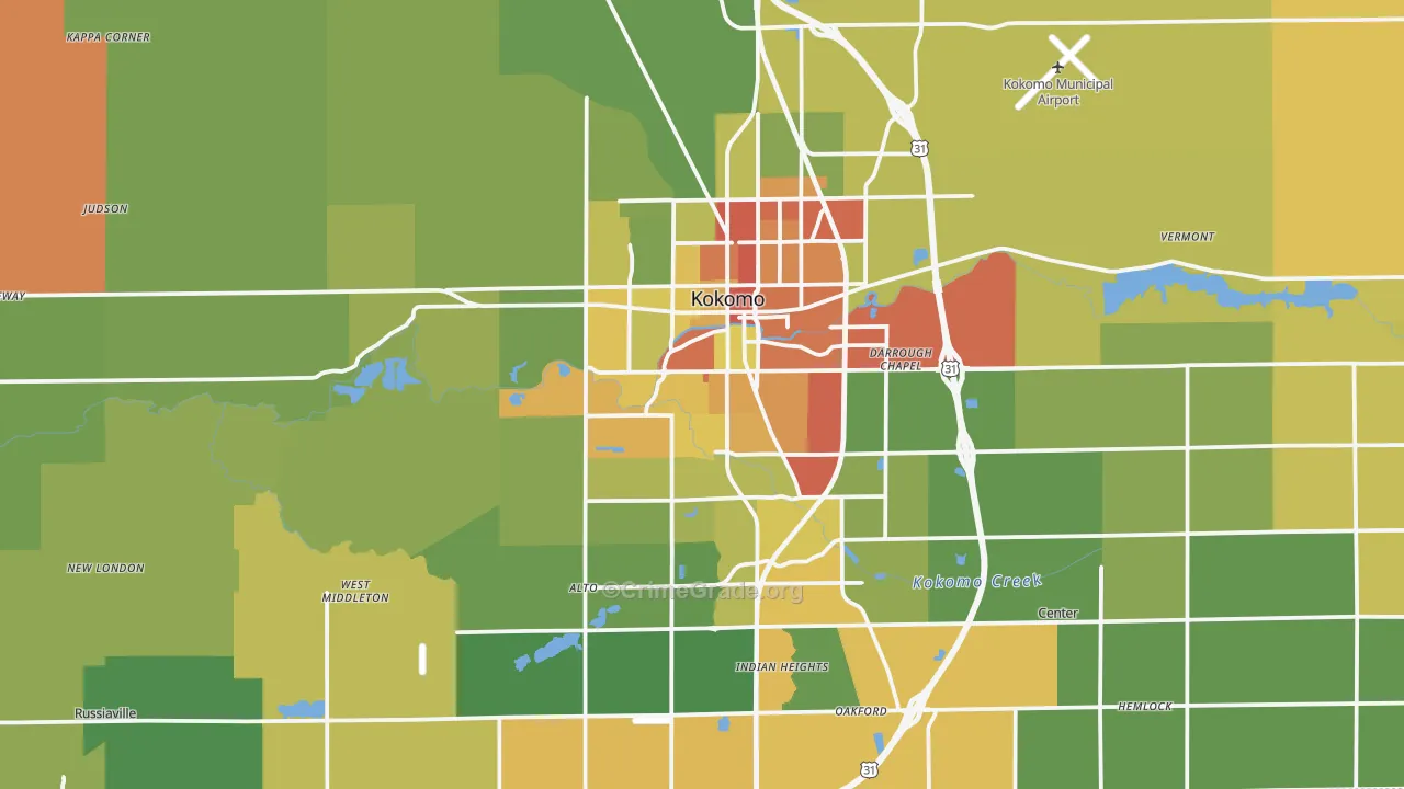 Kokomo, IN Map of Robbery Rates