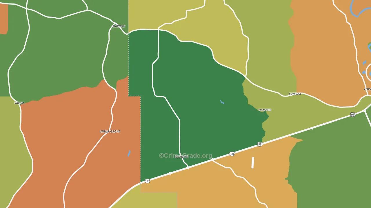 Kokomo, MS Map of Robbery Rates