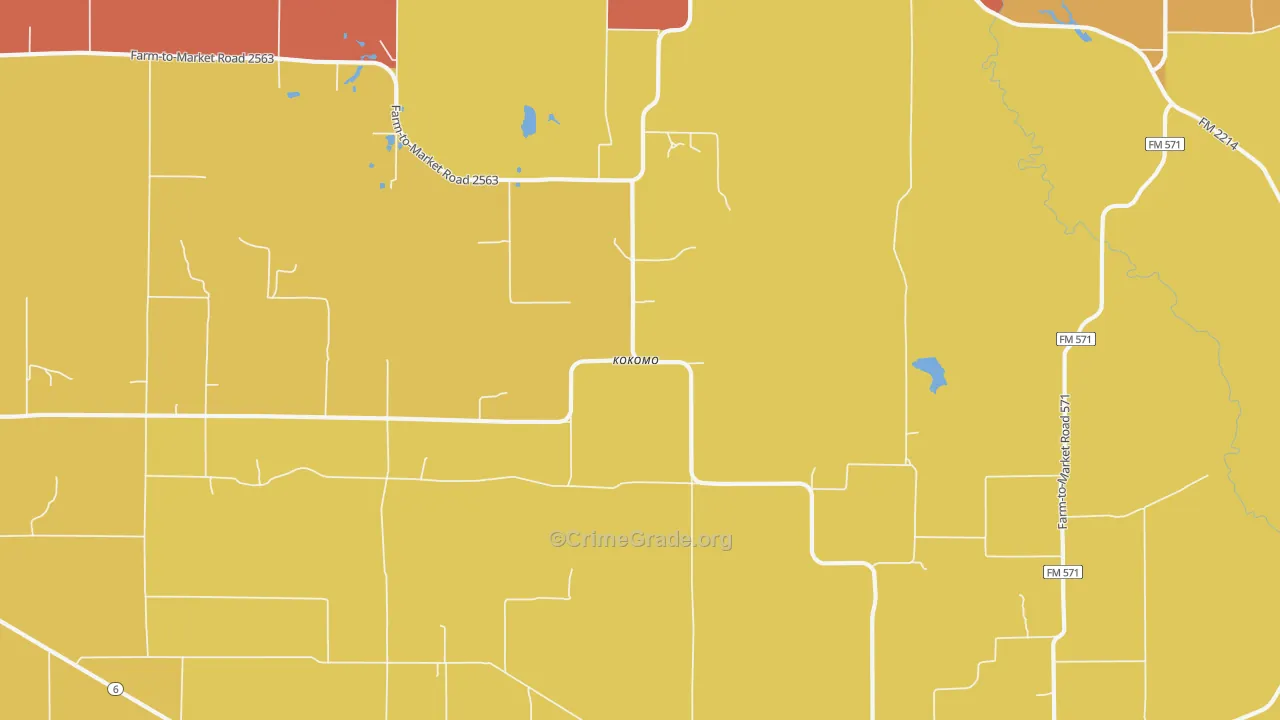 Kokomo, TX Map of Robbery Rates