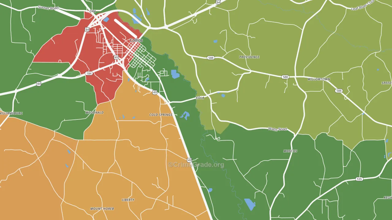 Kola, MS Map of Robbery Rates