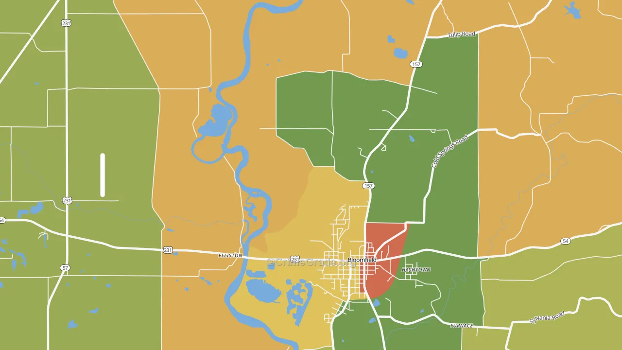 Koleen, IN Map of Robbery Rates