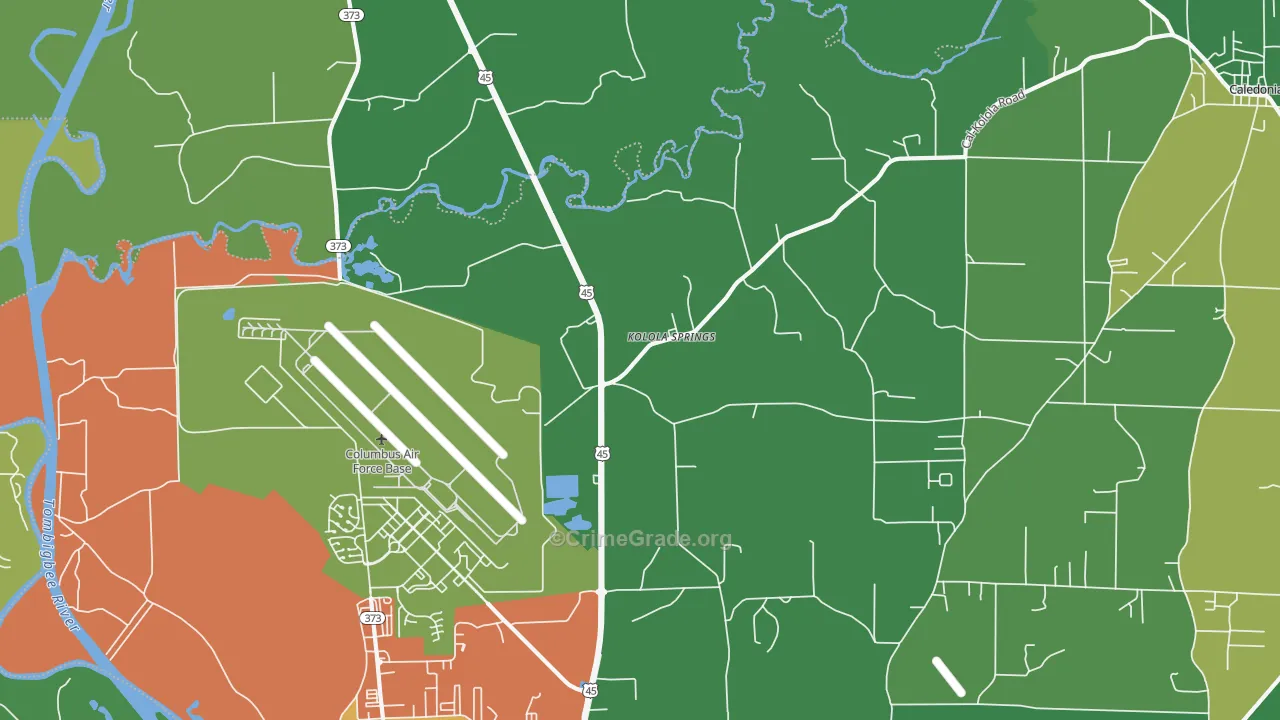 Kolola Springs, MS Map of Robbery Rates