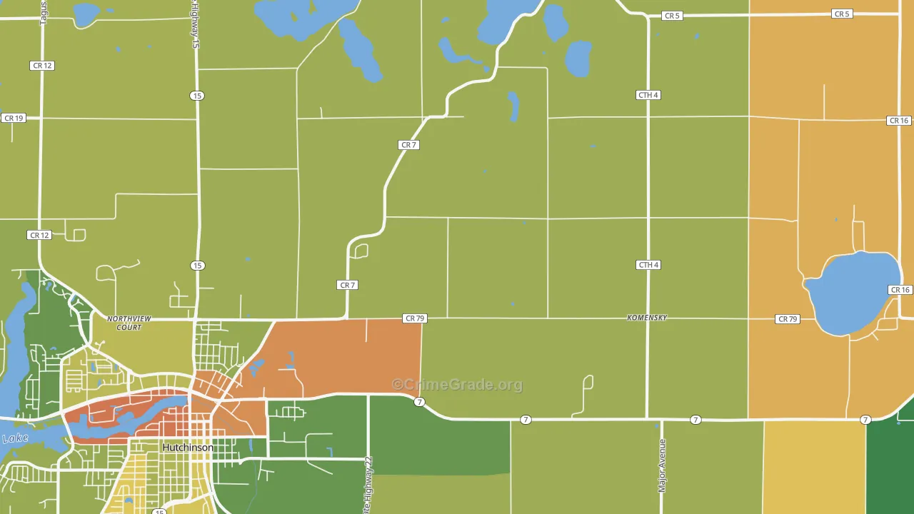 Komensky, MN Map of Robbery Rates