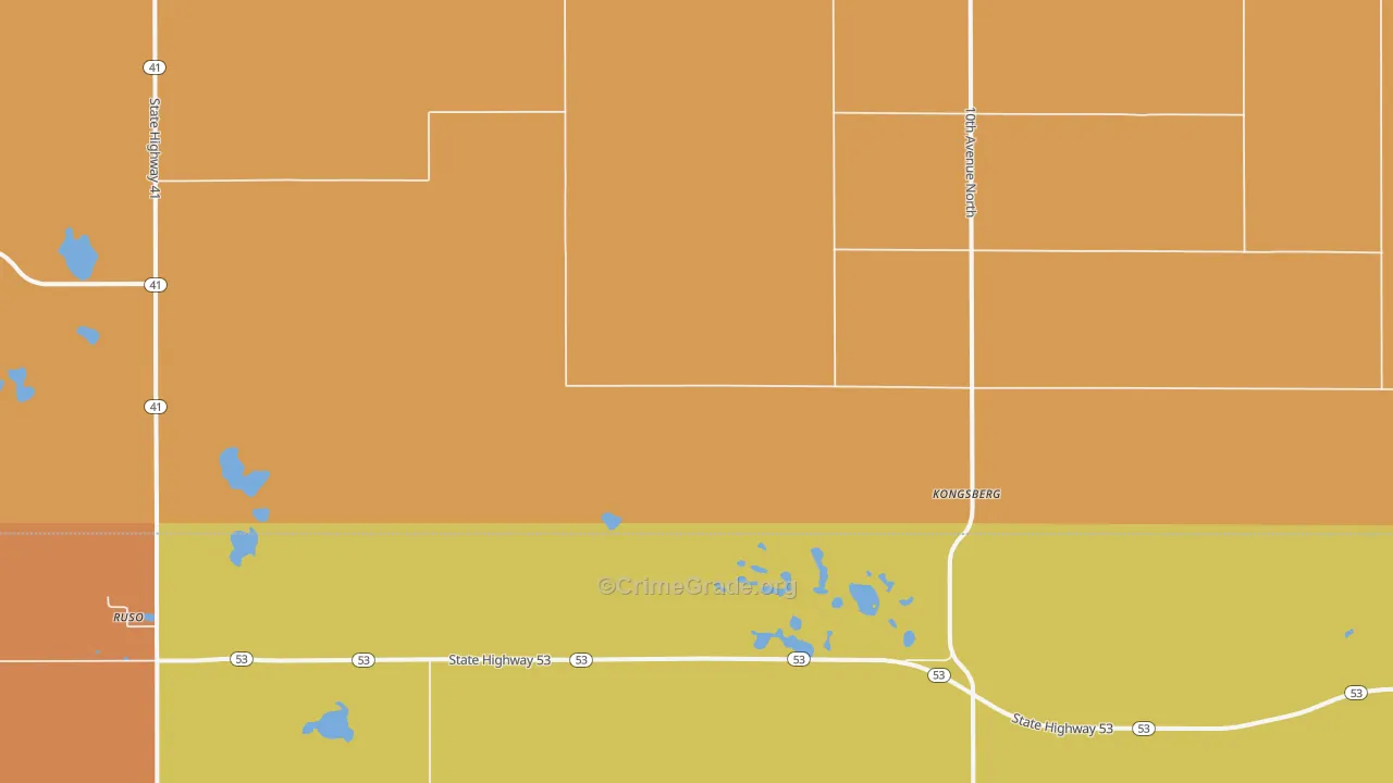 Kongsberg, ND Map of Robbery Rates