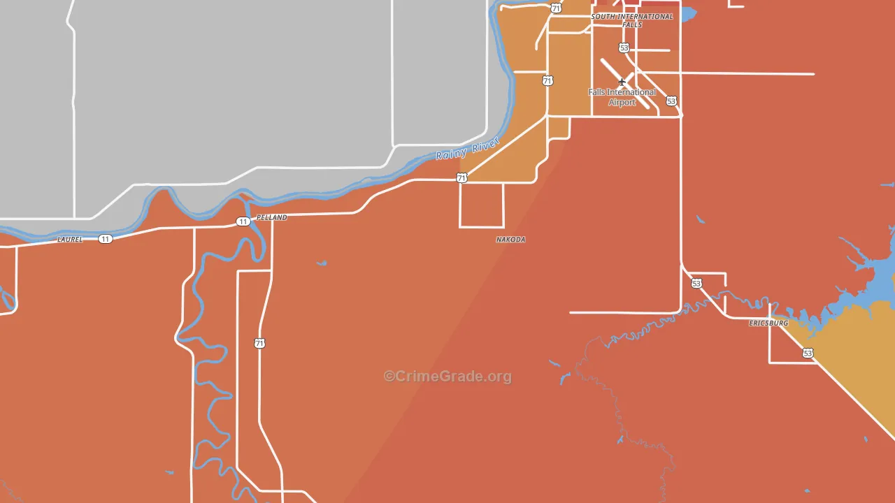 Koochiching County, MN Map of Robbery Rates