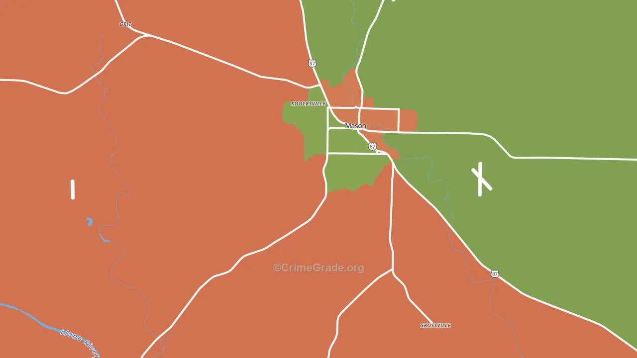 Koockville, TX Map of Robbery Rates