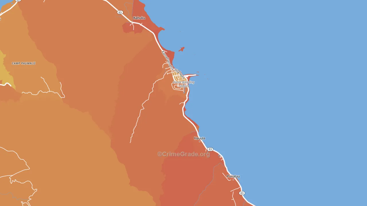 Koolauloa, Laie, HI Map of Robbery Rates