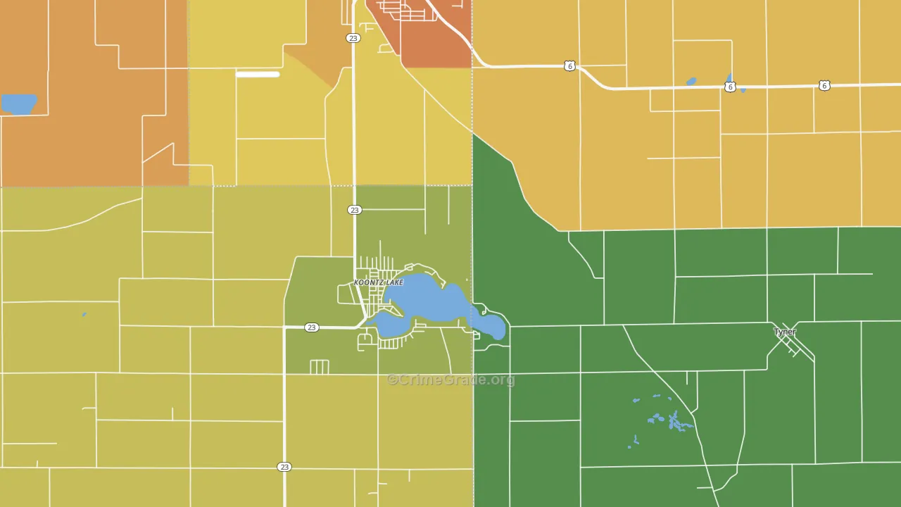 Koontz Lake, IN Map of Robbery Rates