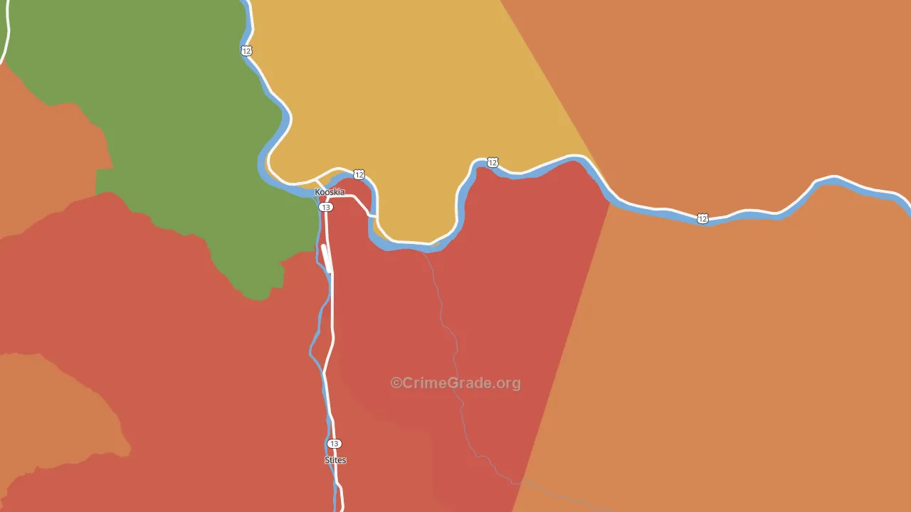 Kooskia, ID Map of Robbery Rates