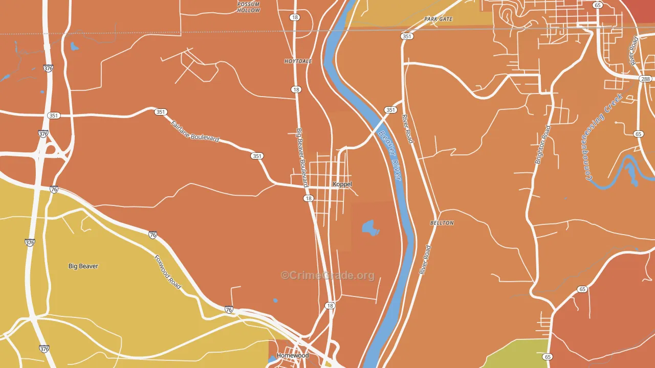 Koppel, PA Map of Robbery Rates