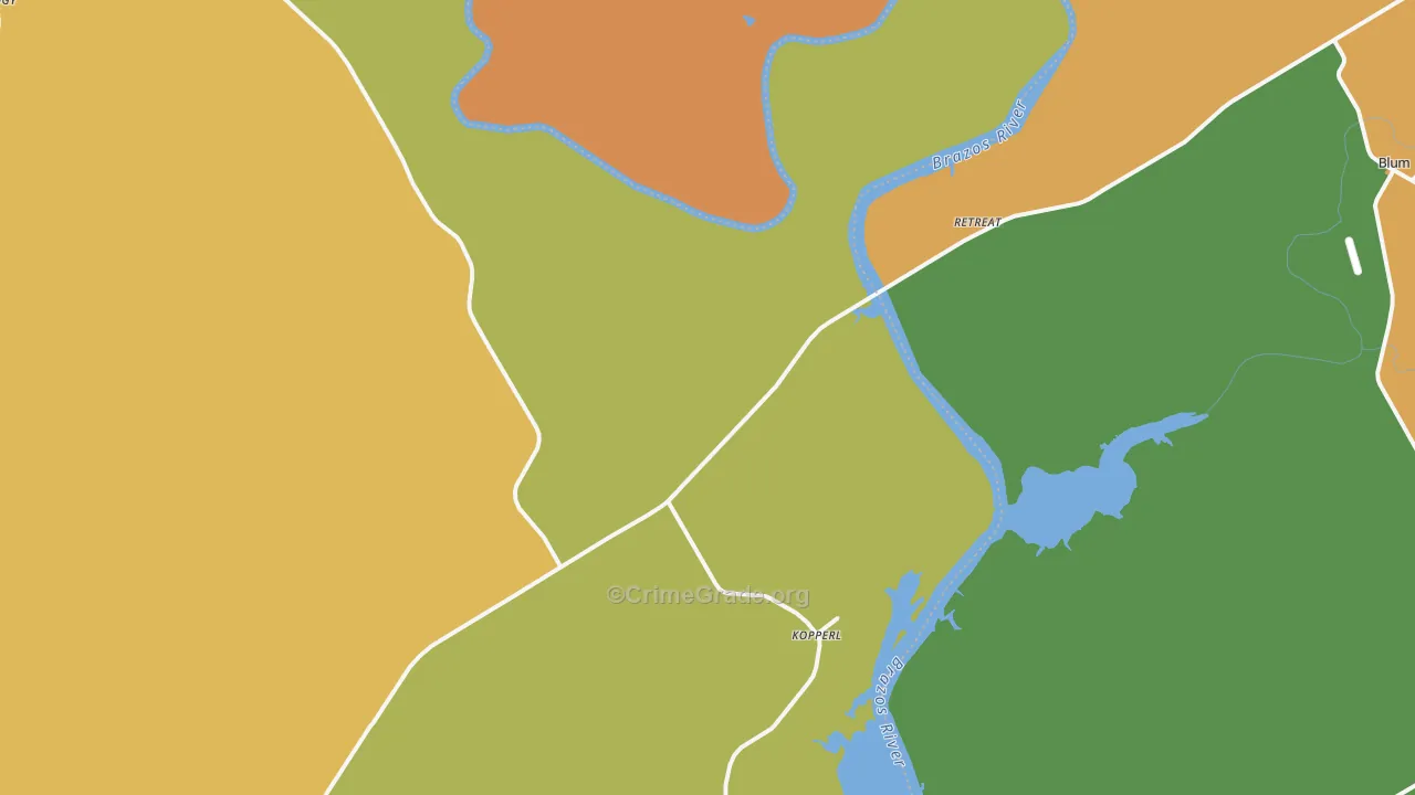 Kopperl, TX Map of Robbery Rates