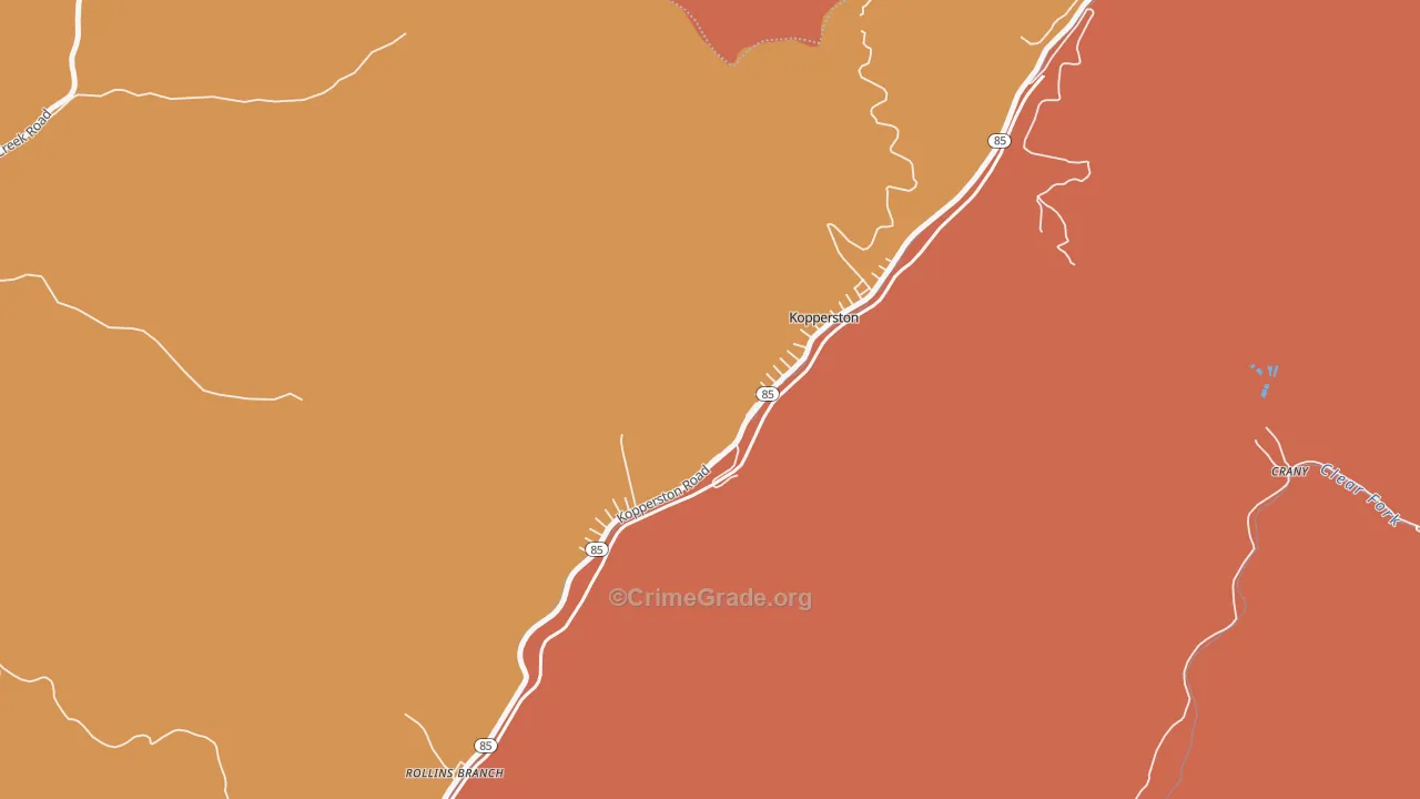 Kopperston, WV Map of Robbery Rates
