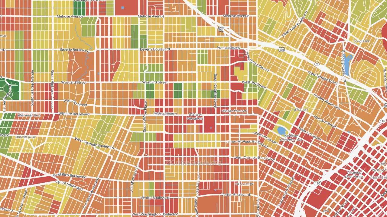 Koreatown, Los Angeles, CA Map of Robbery Rates