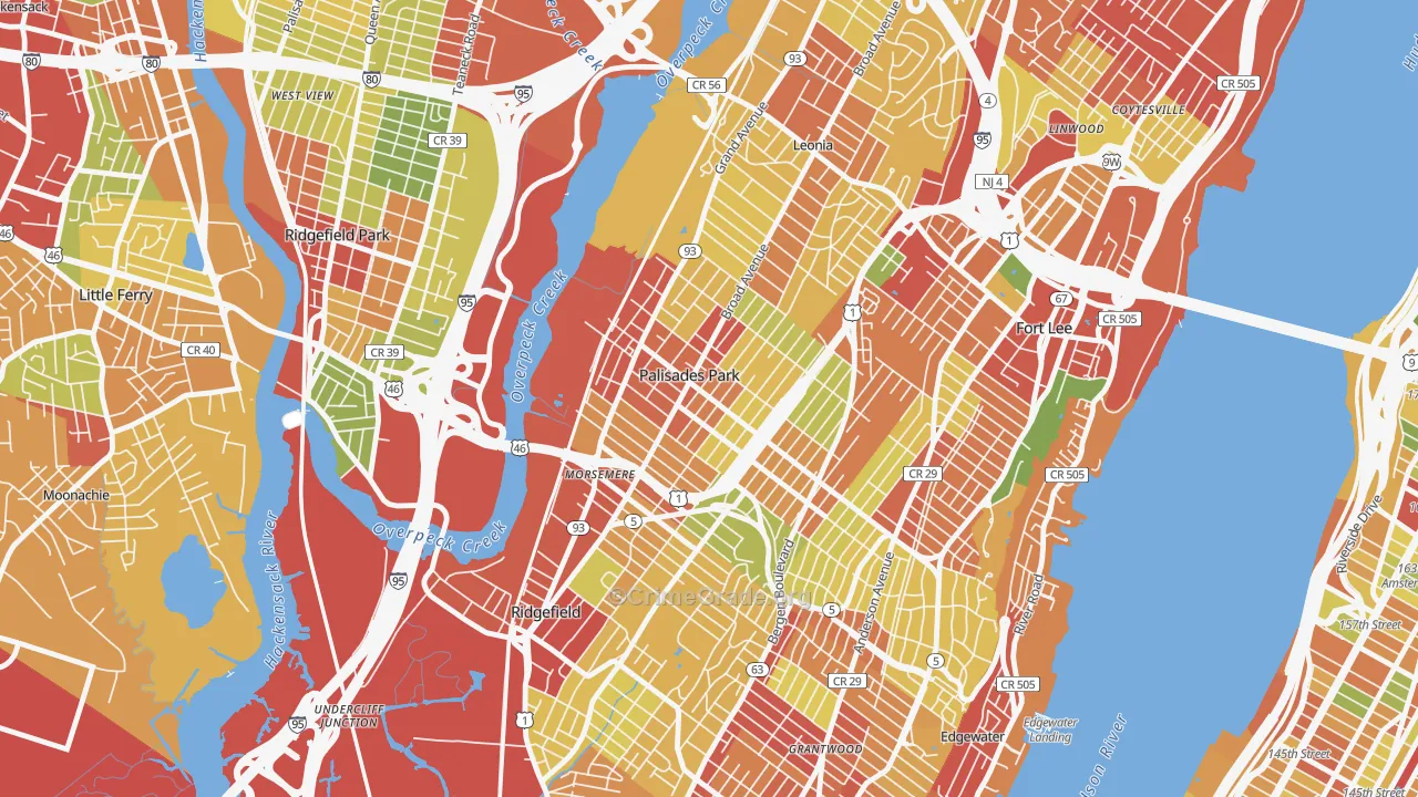 Koreatown, Palisades Park, NJ Map of Robbery Rates