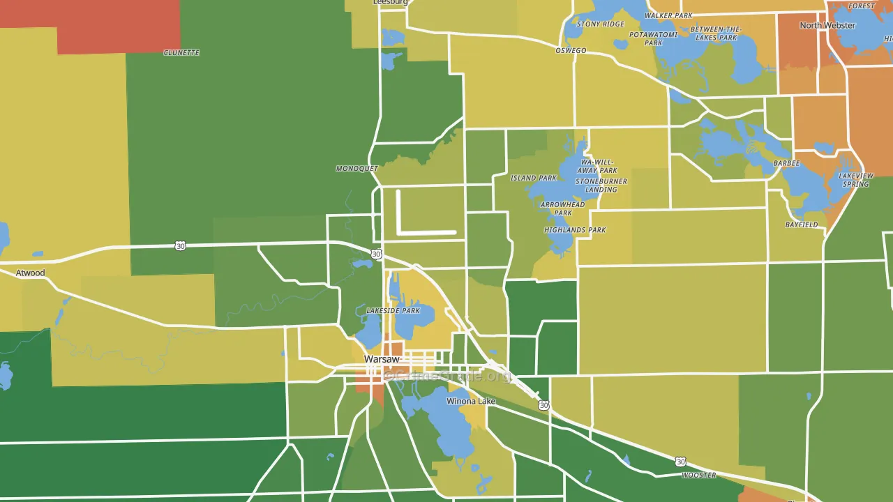 Kosciusko County, IN Map of Robbery Rates