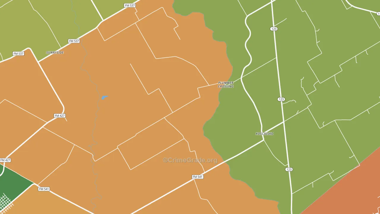 Kosciusko, TX Map of Robbery Rates