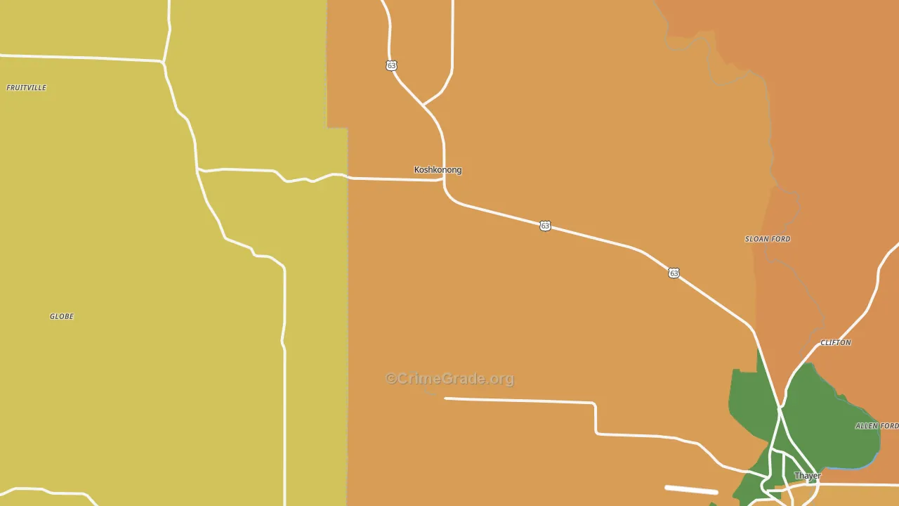 Koshkonong, MO Map of Robbery Rates